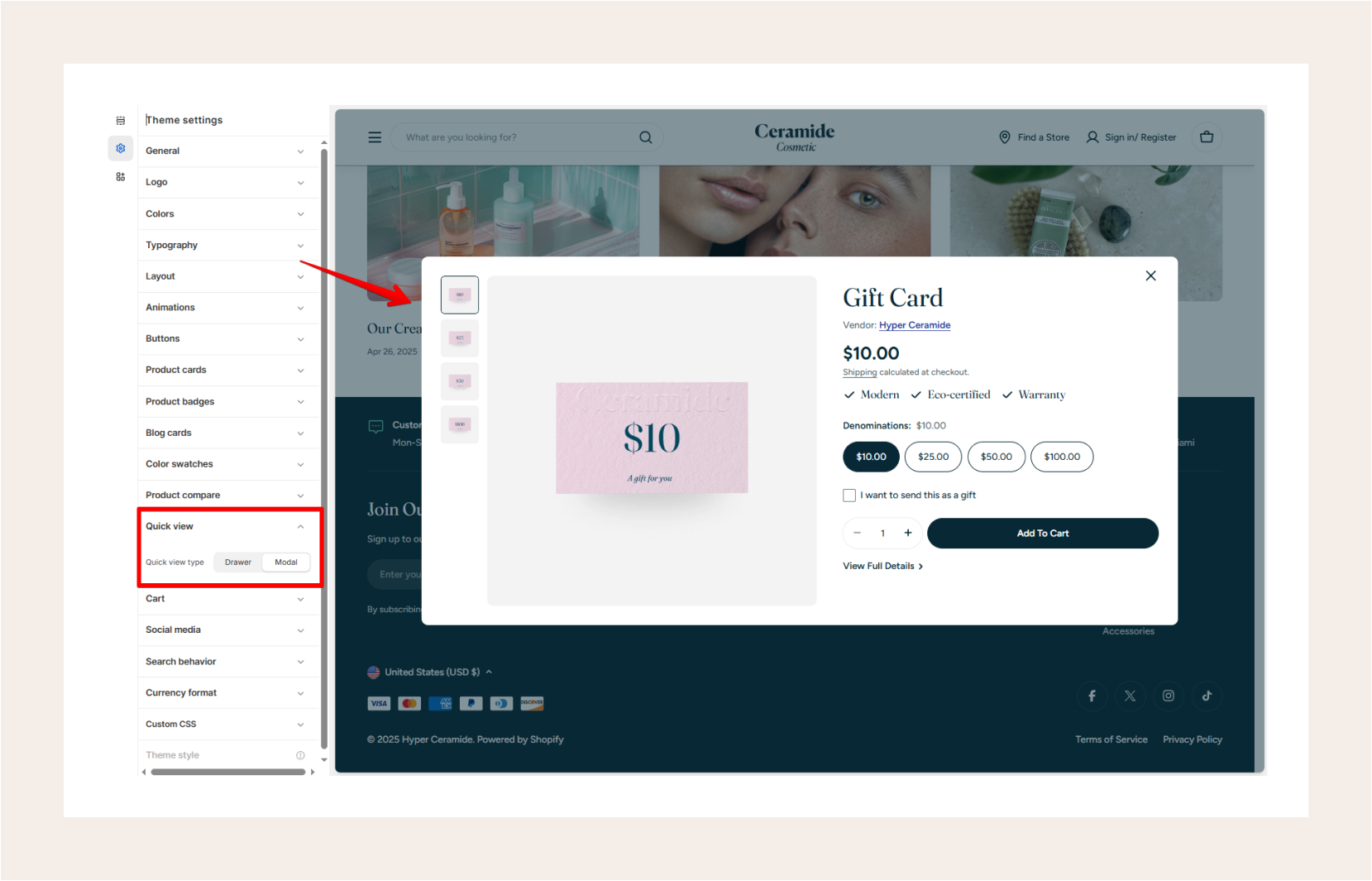 Modal type for Quick view