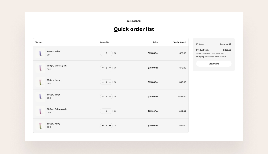 Quick Order List