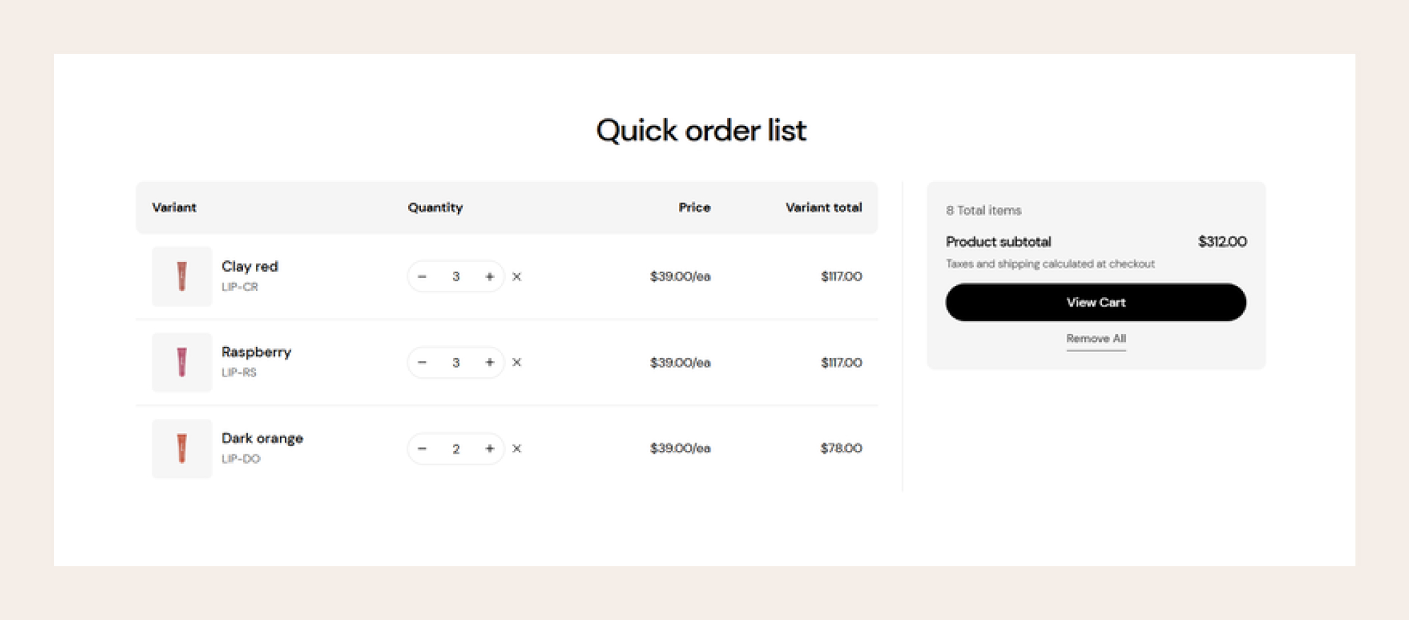 Quick Order List