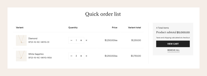 Quick Order List